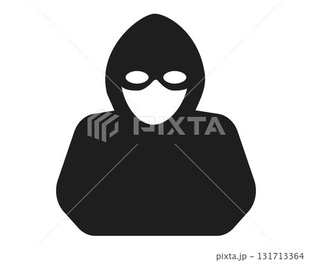 Incognito anonymous character silhouette icon, hacker or scammer with hidden face, villain. Thief, criminal, robber simple sign.  131713364