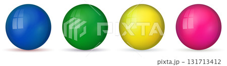Set with glass colorful balls. Glossy realistic ball, 3D abstract vector illustration highlighted on a white background. Big metal bubble with shadow Set with glass colorful balls. Glossy realistic ball, 3D abstract vector illustration highlighted on a white background. Big metal bubble with shadow 131713412