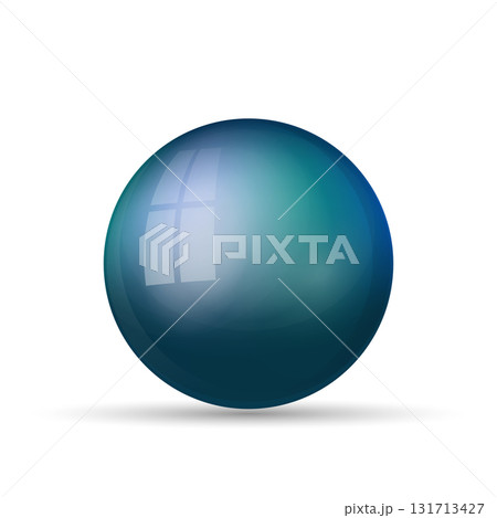 Glass blue ball or precious pearl. Glossy realistic ball, 3D abstract vector illustration highlighted on a white background. Big metal bubble with shadow Glass blue ball or precious pearl. Glossy realistic ball, 3D abstract vector illustration highlighted on a white background. Big metal bubble with shadow 131713427