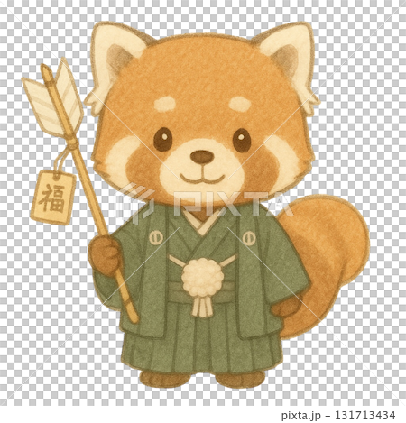 【正月】破魔矢を持ったレッサーパンダのイラスト/紋付袴 131713434