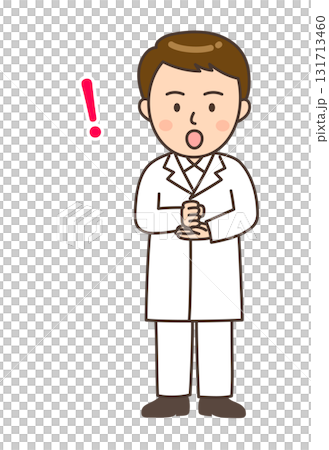 Illustration of a young male pharmacist clapping his hands after an idea strikes 131713460