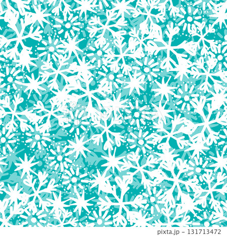 Winter seamless pattern with white snowflakes on color background. Vector illustration for fabric, textile wallpaper, posters, gift wrapping paper. Christmas vector illustration. Falling snow 131713472