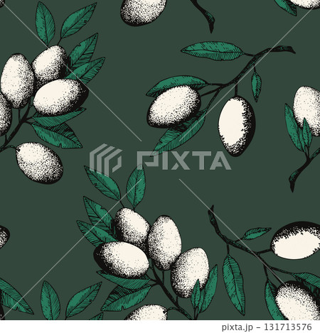 Seamless pattern with apple on color background. Natural delicious fresh ripe tasty fruit. Vector illustration for print, fabric, textile, banner, design. Stylized apples with leaves. Food concept Seamless pattern with apple on color background. Natural delicious fresh ripe tasty fruit. Vector illustration for print, fabric, textile, banner, design. Stylized apples with leaves. Food concept 131713576