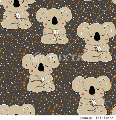 Seamless pattern with cute koala baby on color background. Funny australian animals. Card, postcards for kids. Flat vector illustration for fabric, textile, wallpaper, poster, paper Seamless pattern with cute koala baby on color background. Funny australian animals. Card, postcards for kids. Flat vector illustration for fabric, textile, wallpaper, poster, paper 131713672