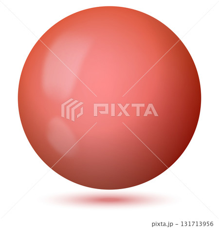 Glass pink ball or precious pearl. Glossy realistic ball, 3D sphere. Abstract vector illustration highlighted on a white background. Big metal bubble with shadow 131713956