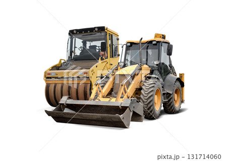 Heavy construction machinery isolated on a white background for clear visibility and presentation of equipment 131714060