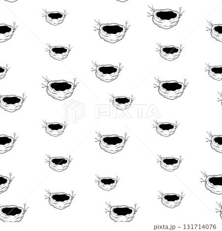 Spring seamless pattern with Bird nest with eggs. Easter hand drawn vector illustration, holiday design Spring seamless pattern with Bird nest with eggs. Easter hand drawn vector illustration, holiday design 131714076