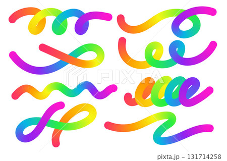 Color gradient abstract shapes isolated on white background. Wavy curved rainbow ribbons. Vector neon colors design elements. Dynamic squiggles and fluid figures. 131714258