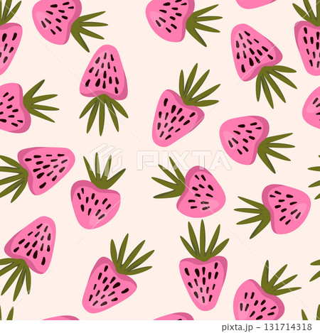 Seamless pattern with strawberry on color background. Natural delicious fresh ripe tasty fruit. Vector illustration for print, fabric, textile, banner, other design. Food concept Seamless pattern with strawberry on color background. Natural delicious fresh ripe tasty fruit. Vector illustration for print, fabric, textile, banner, other design. Food concept 131714318
