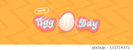 World Egg Day banner with eggs on orange geometric pattern background. International egg day concept horizontal banner poster,flyer, banner design template. Egg food day celebration 131714372
