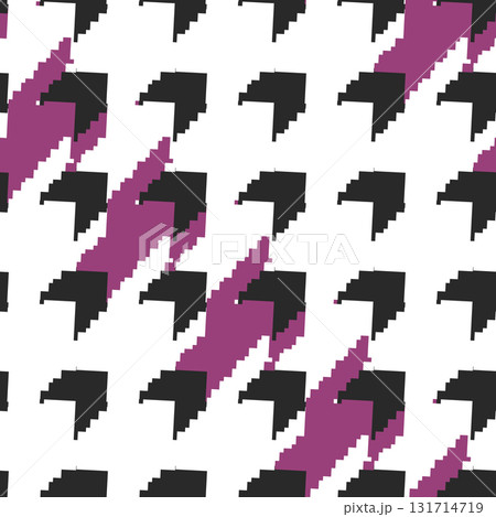 Geometric houndstooth black and white seamless pattern with pied-de-poule ornament. Monochrome graphic design. Modern minimalist stylish squared background. Vector chequered motif for fabric, textile Geometric houndstooth black and white seamless pattern with pied-de-poule ornament. Monochrome graphic design. Modern minimalist stylish squared background. Vector chequered motif for fabric, textile 131714719