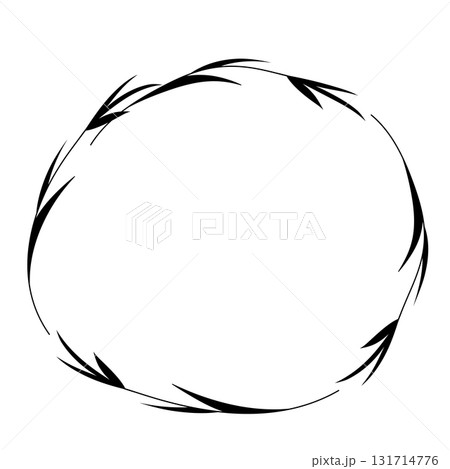 Hand drawn plants, dividers, wreaths, border frames. Circle floral frame with leaves on white background. Vector hand drawn illustration for wallpaper, posters, card. Copy space. Doodle style 131714776
