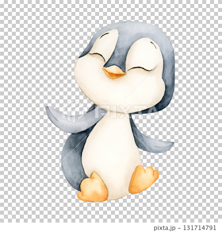 Cute Penguin. Arctic North animal bird. Watercolor hand drawn illustration isolated on white background for winter design Christmas or Valentine card baby textile nursery sticker kids holiday print Cute Penguin. Arctic North animal bird. Watercolor hand drawn illustration isolated on white background for winter design Christmas or Valentine card baby textile nursery sticker kids holiday print 131714791