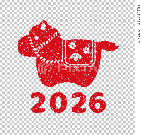 2026年令和8年（馬年）新年賀卡材料/印章（Hanko）郵票向量插圖 131714888