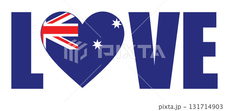 Patriotic illustration with flag of Australia, word Love with heart and Australian flag. 131714903
