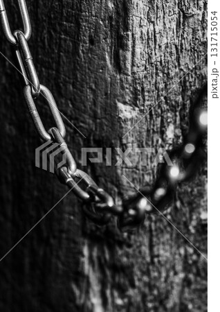 The chain with a dark shine is set against a neutral background 131715054