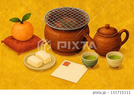 冬の団らん・火鉢とみかんのある暮らしのイラスト 冬の団らん・火鉢とみかんのある暮らしのイラスト 131715111