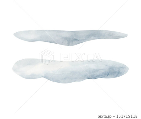Cute puddles. Blue glade, snowfield. Arctic landscape elements. Watercolor hand drawn illustration with ice floes isolated on white background for winter design Christmas card baby nursery kids print 131715118