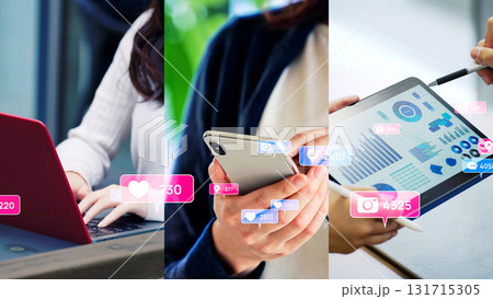 様々なモバイルデバイスを使う人々とソーシャルメディア 様々なモバイルデバイスを使う人々とソーシャルメディア 131715305