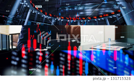 金融テクノロジーイメージのコラージュ 131715328