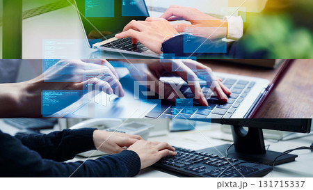 パソコンを使う人々とプログラミングイメージ パソコンを使う人々とプログラミングイメージ 131715337