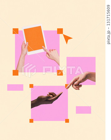 High five and teamwork success gesture in abstract business collage 131715609