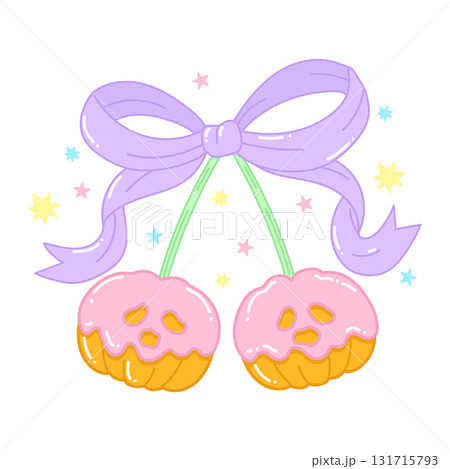 Cute Cherry pumpkin with purple ribbon for Halloween decoration 131715793