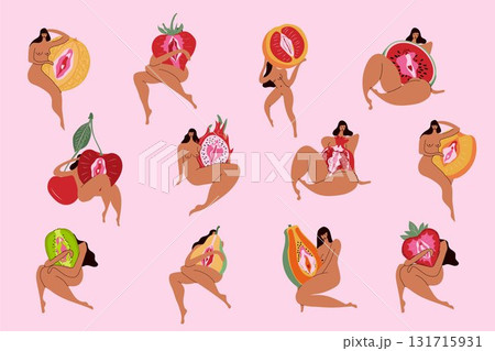 Bold Feminist Artwork with Nude Women and Fruity Motifs 131715931