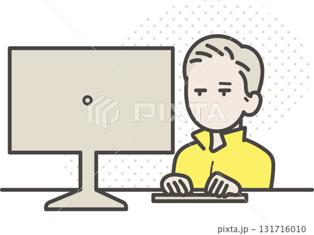 デスクトップパソコンで仕事をする土木技師の男性のイラスト 131716010