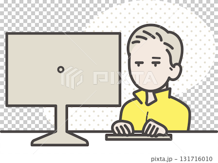 デスクトップパソコンで仕事をする土木技師の男性のイラスト 131716010