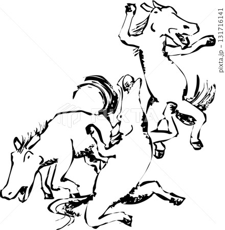 馬たちの鳥獣戯画風挿し絵 馬たちの鳥獣戯画風挿し絵 131716141