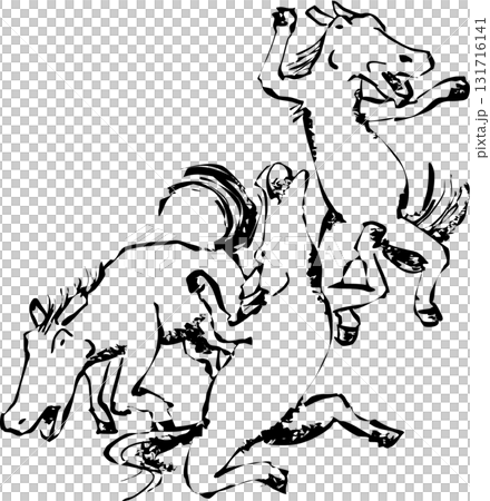 Choju Jinbutsu Giga 風格的馬插圖 Choju Jinbutsu Giga 風格的馬插圖 131716141