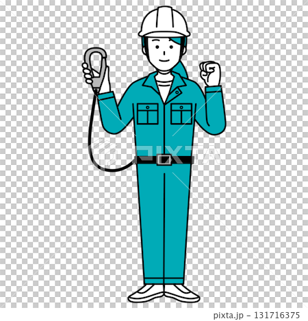 Female worker wearing a safety belt (full body) Female worker wearing a safety belt (full body) 131716375