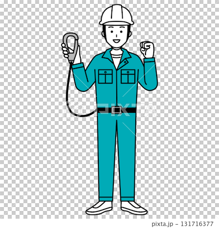 Male worker wearing a safety belt (full body) 131716377