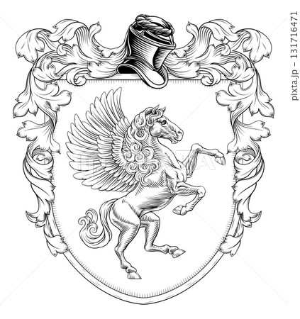 Coat of Arms Crest Pegasus Heraldic Knight Shield 131716471