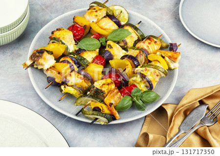 Fish shashlik with vegetables. 131717350