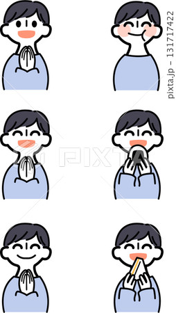 いただきますごちそうさまをしていたり食べ物を食べている男性のイラストセット 131717422