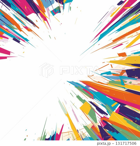 四方に広がるカラフルな破片と光線が生み出す躍動感あふれる抽象アート 131717506