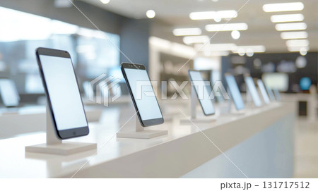 展示台に並ぶ最新スマートフォン 131717512