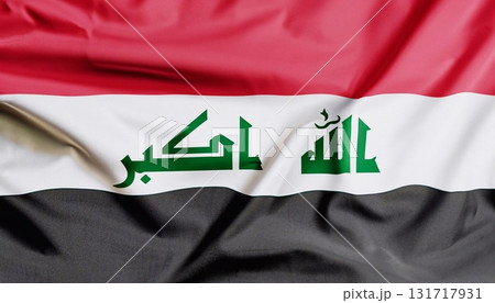 flag of Iraq with folds with visible satin texture 131717931