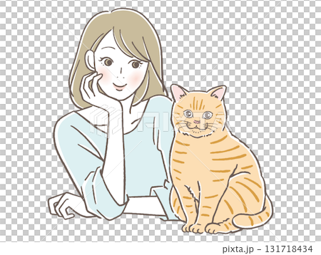 Smiling woman and cat 131718434