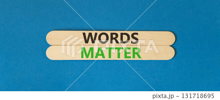 Words matter symbol. Concept word Words matter on beautiful wooden sticks. Beautiful blue paper background. Business words matter concept. Copy space. 131718695