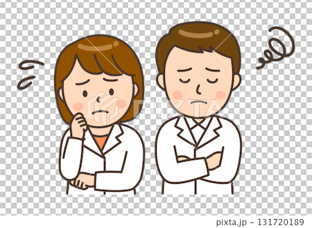 Illustration of a worried young male and female pharmacist 131720189