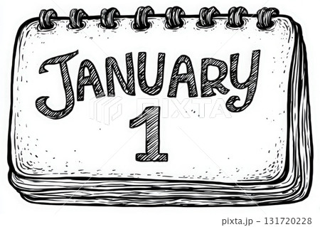 A hand-drawn calendar page clearly displays January 1. This signifies the beginning of a new year, often associated with hope and fresh starts. Many celebrate this day with resolutions. 131720228
