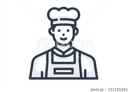 A chef wearing a white hat and apron stands in a kitchen, smiling while engaging in food preparation. The kitchen is clean and organized, with various cooking tools visible. A chef wearing a white hat and apron stands in a kitchen, smiling while engaging in food preparation. The kitchen is clean and organized, with various cooking tools visible. 131720261