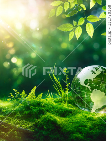 Glass Globe on Moss in Sunlit Forest / 森の中の苔の上に置かれ 131720369