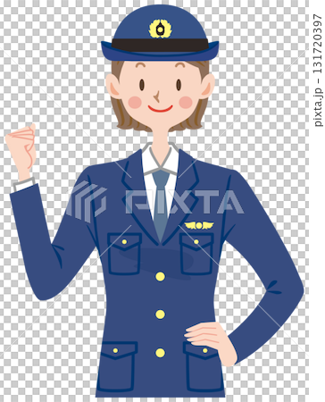 ガッツポーズする女性警官 131720397