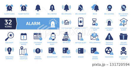 Alarm and Warning Icons: Alert, Danger, and Notification Symbols Alarm and Warning Icons: Alert, Danger, and Notification Symbols 131720594