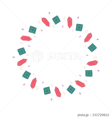 Ruby and Emerald Gemstone Frame with Crystals Circle Border Vector Illustration 131720622