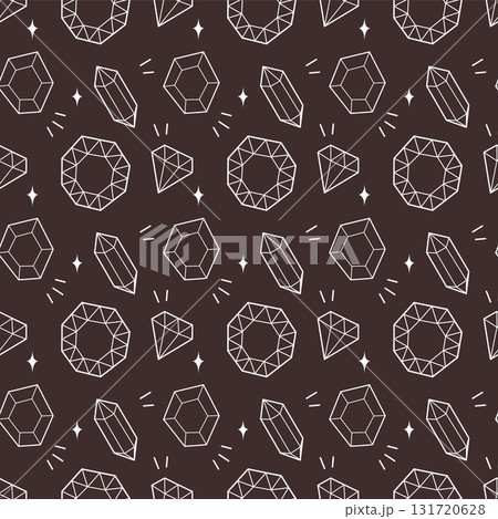 Seamless Minimal Gemstone Pattern with White Outline Crystals on Dark Background 131720628